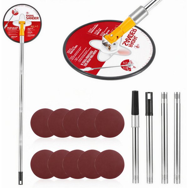BlingBin Schleifpapier Handschleifer mit Verlängerungsstange & 360° drehbarem 22cm Rundkopf, (15er Set, 15 St., Verfügbare Körnungen Schleifblätter: 80, 120, 15