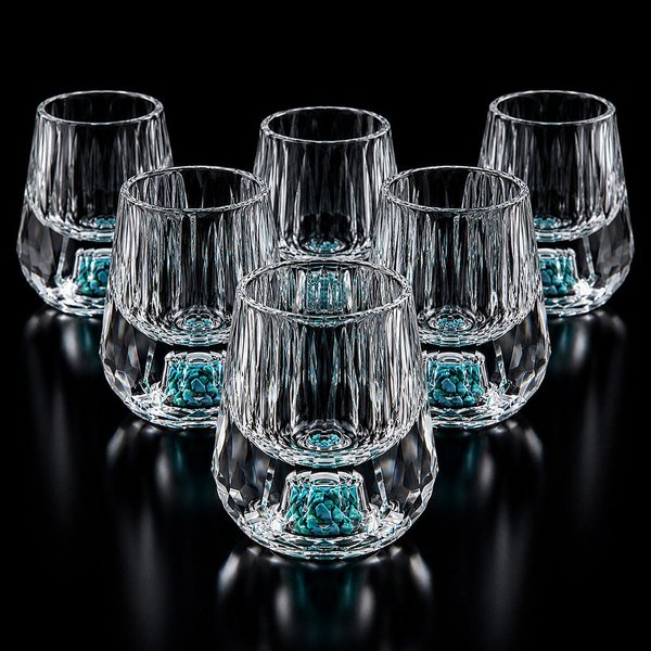 BlingBin Schnapsglas Diamant-Schnapsgläser, 15ml Kristallgläser mit Türkis Naturstein, 6-tlg., Kristall, Elegantes Shotgläser mit Schwerem Boden für Wodka, Tequ
