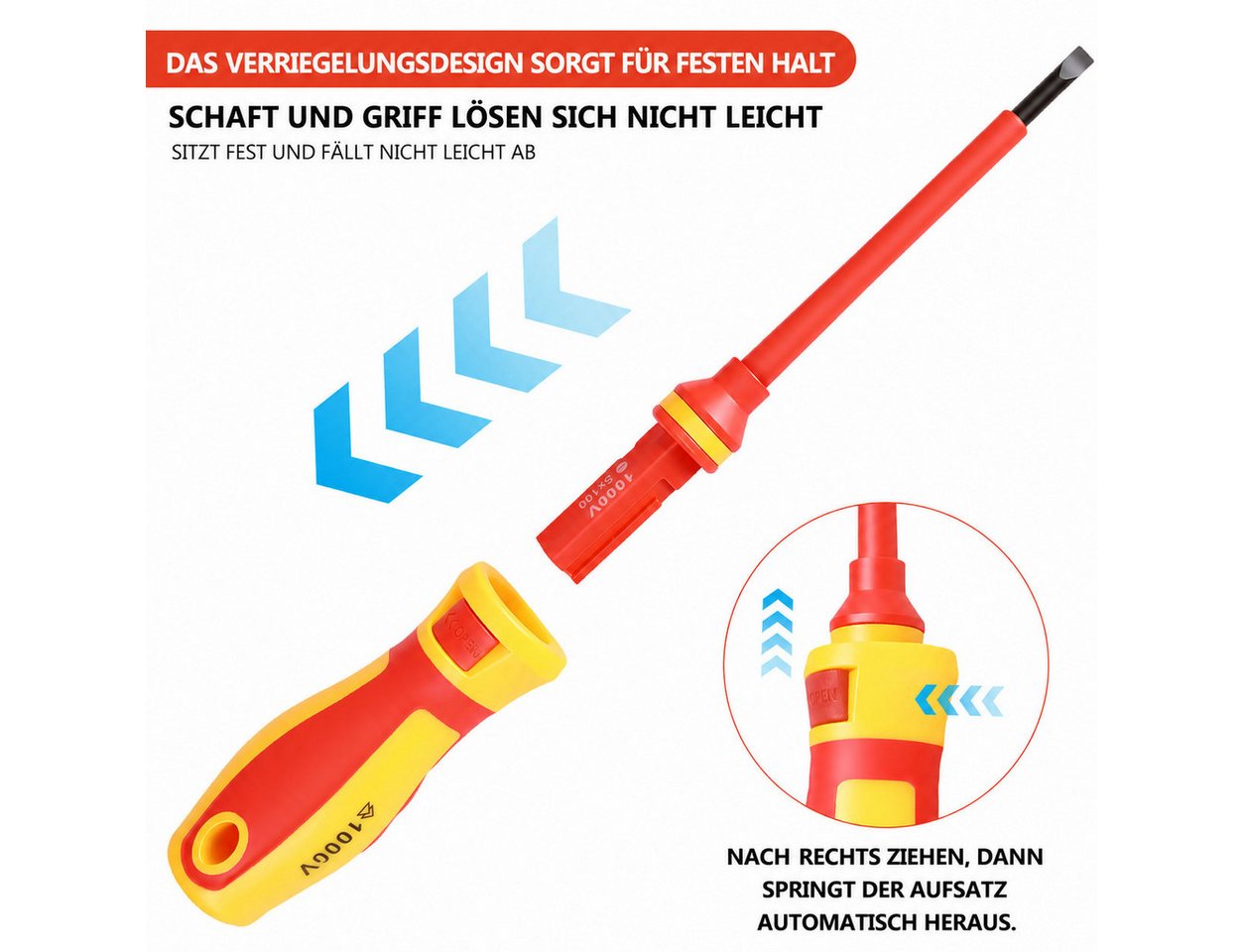 BlingBin Schraubendreher 13 Stücke VDE Isolierte Schraubendreher Set, (1er Set, 13 St., 11pcs Schraubendreherköpfen + 1 x Teststift + 1 x Schutzhülle), für Span – Bild 3 von 5