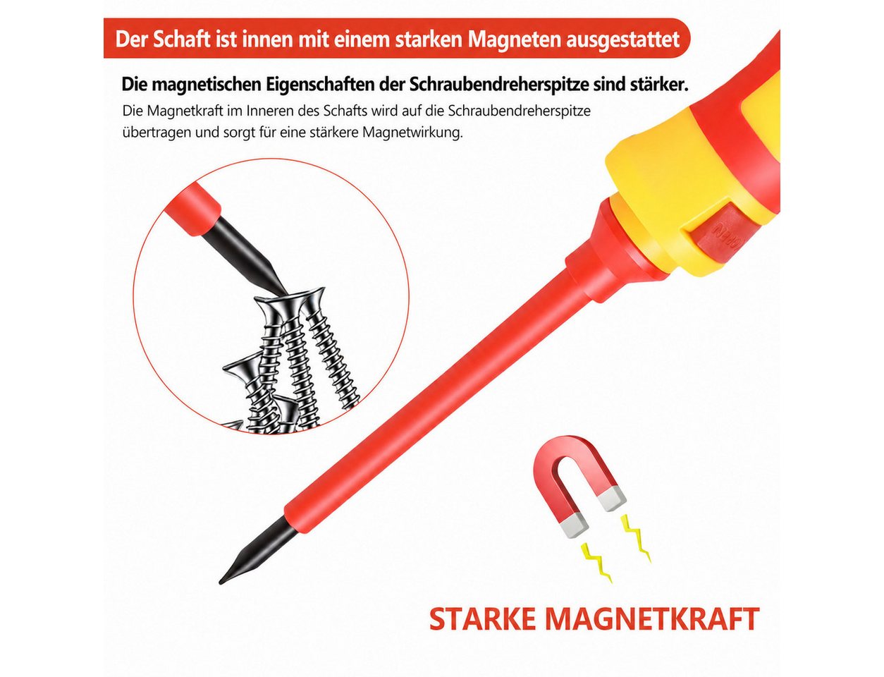 BlingBin Schraubendreher 13 Stücke VDE Isolierte Schraubendreher Set, (1er Set, 13 St., 11pcs Schraubendreherköpfen + 1 x Teststift + 1 x Schutzhülle), für Span – Bild 5 von 5