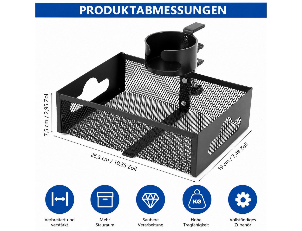 BlingBin Schreibtisch-Organizer Untertisch-Organizer mit Getränkehalter, 360° drehbar, ohne Bohren (Schreibtisch Ablage, 1 St., Schreibtisch Aufbewahrung, Homeo – Bild 2 von 5