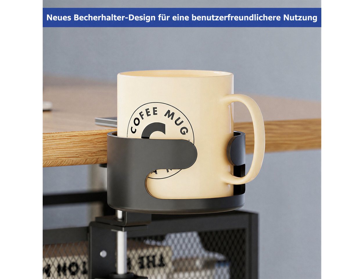 BlingBin Schreibtisch-Organizer Untertisch-Organizer mit Getränkehalter, 360° drehbar, ohne Bohren (Schreibtisch Ablage, 1 St., Schreibtisch Aufbewahrung, Homeo – Bild 5 von 5
