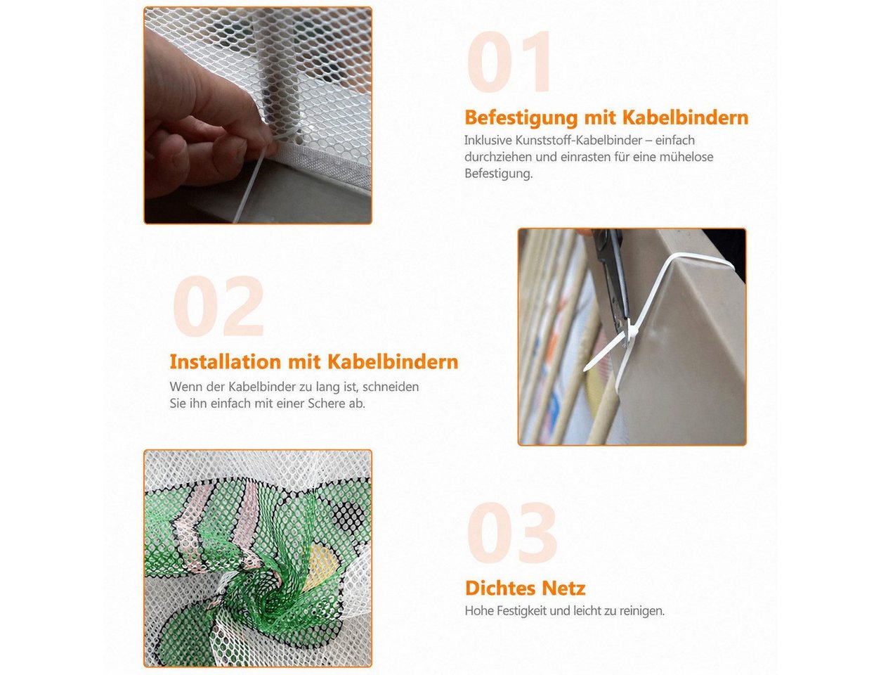 BlingBin Schutznetz 79x300cm Treppen Schutznetz, Treppengeländer Sicherheitsnetz Kinder, BxL: 0.79x3 m, (1er Set, 1-St., Material: Verdicktes Polyestergewebe),  – Bild 5 von 5
