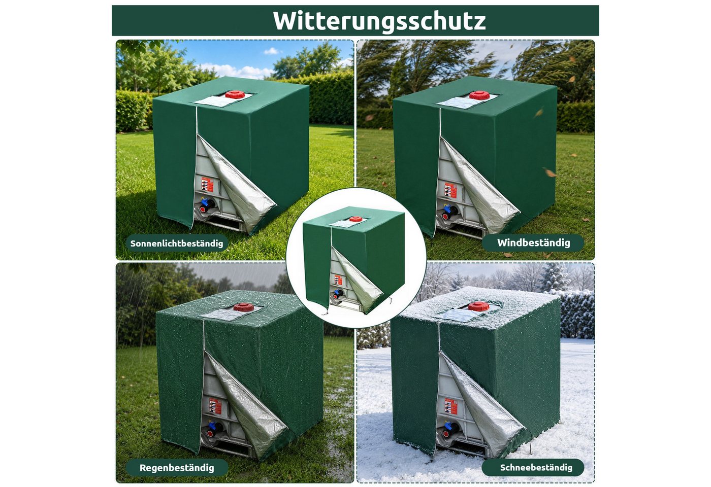 BlingBin Schutzplane IBC Tank Abdeckplane 1000L,420D Anti-UV Schutzplane mit Reißverschluss (1er Set, 1-St., 120 × 100 × 122 cm), Abdeckung für Regenwassertank  – Bild 5 von 5