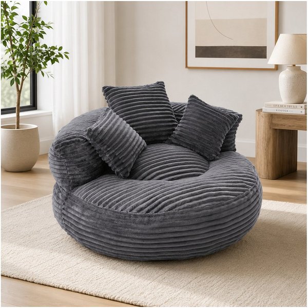 BlingBin Sitzsack Cordstoff-Sofa, Lazy Sofa (Sofa, 1 St., 108 x 108 x 52 cm), Mit drei Kissen, für Erwachsene und Kinder gleichermaßen geeignet