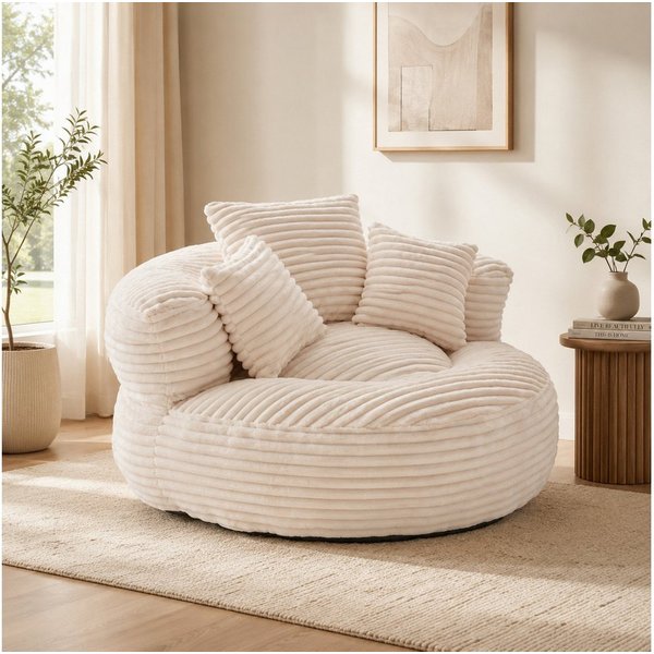BlingBin Sitzsack Cordstoff-Sofa, Lazy Sofa (Sofa, 1 St., 108 x 108 x 52 cm), Mit drei Kissen, für Erwachsene und Kinder gleichermaßen geeignet