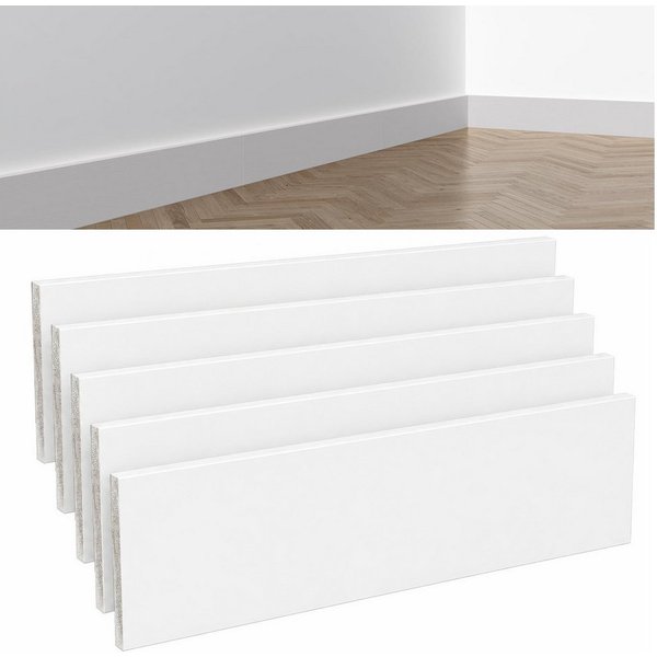 BlingBin Sockelleiste Selbstklebende, zuschneidbare Wandleiste mit PVC-Oberfläche, L: 45 cm, H: 12 cm, 5er Set, 5-St., 5 Stück, PVC Laminatleisten Fussleisten, 