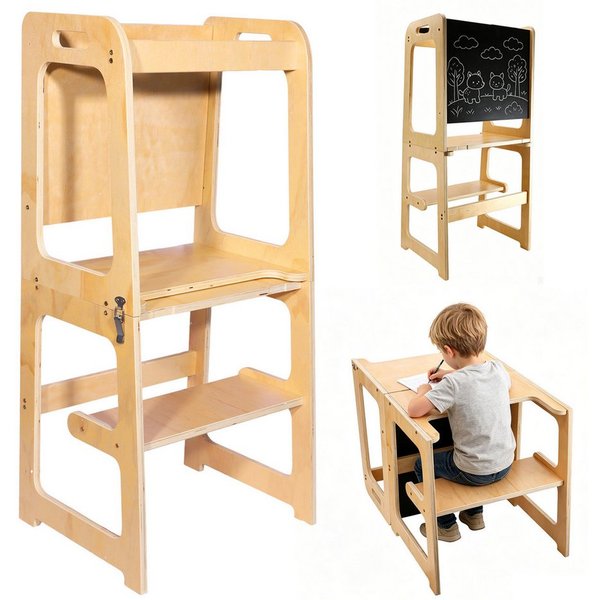 BlingBin Stehhilfe 3-in-1 Lernturm klappbar, verwandelbar in Schreibtisch und Stuhl (1er Set, 1 St), Beobachtungsturm mit Kreidetafel Für Kinder, für Küche Tisc