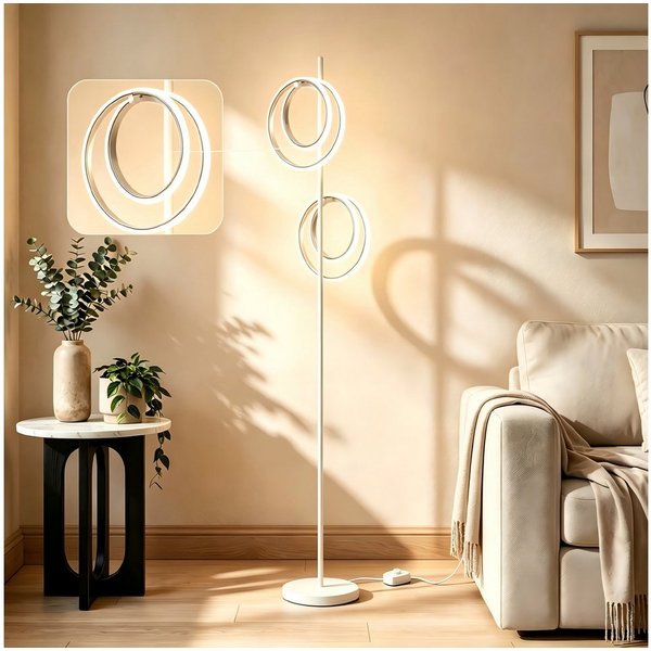 BlingBin Stehlampe LED Doppelring Standleuchte 21W, 4500K, LED Lampe 2500lm, LED fest integriert, Naturweiß, Wohnzimmerlampe mit Schalter für Schlafzimmer, Büro