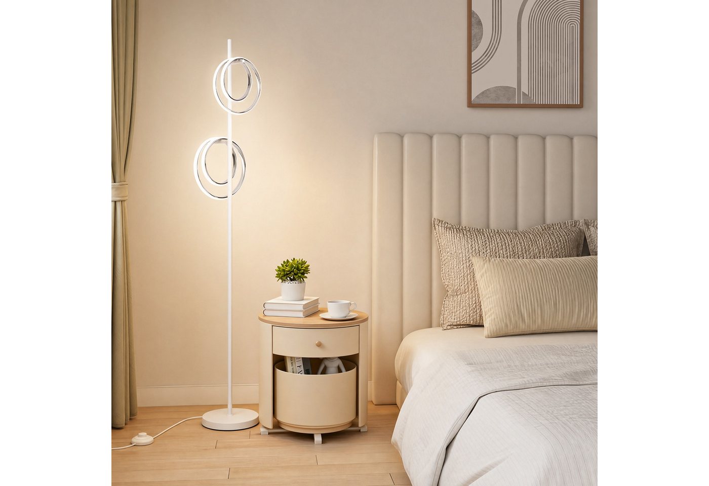 BlingBin Stehlampe LED Doppelring Standleuchte 21W, 4500K, LED Lampe 2500lm, LED fest integriert, Naturweiß, Wohnzimmerlampe mit Schalter für Schlafzimmer, Büro – Bild 2 von 5