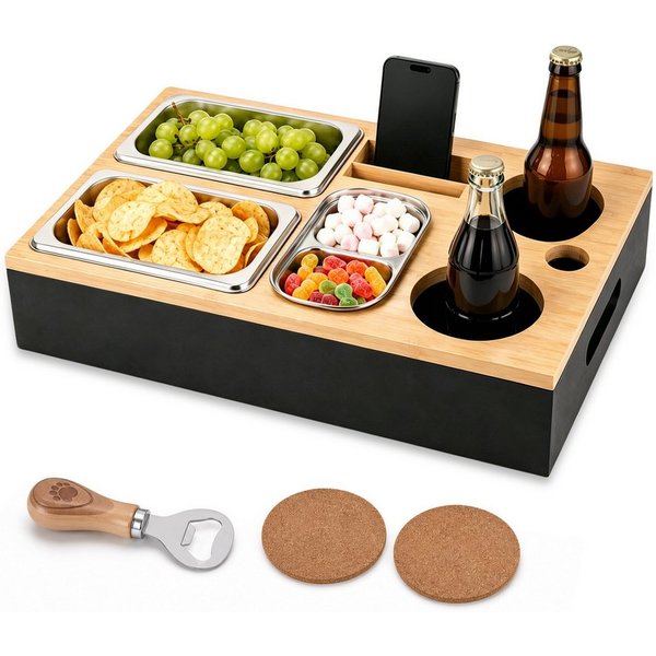 BlingBin Tabletttisch Sofa Tablett, Couchbar Snackbox, Mit Snackschalen Aus Edelstahl (1er Set, 1-St., 1 Stück), Couch Tablett für Wohnzimmer Schlafzimmer Garte