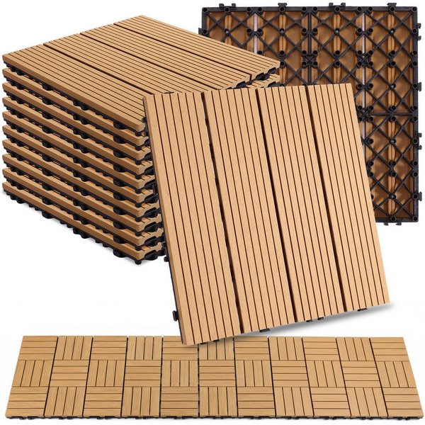 BlingBin Terrassendielen 30 x 30 cm PVC Bodenplatte, Terrassenfliesen für Außen Terrasse Balkon, 1 m², BxL: je 30x30 cm, 20 mm Stärke, (1er Set, 11-St., 11-teil