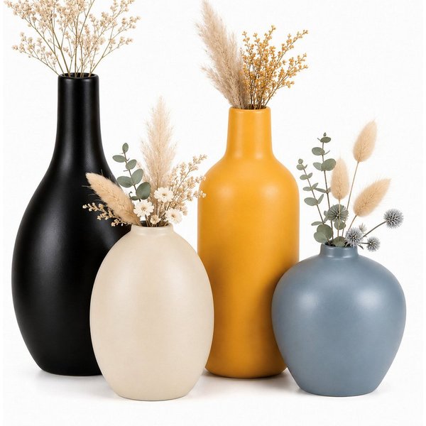 BlingBin Tischvase Keramik-Vasenset, Dekovasen, 4 Größen, für Tischdeko (4er-Set, 4 St., 4 Größen (H): 19,5 × 8 cm, 17 × 6,5 cm, 12 × 8 cm, 10 × 8 cm), 4 Farben