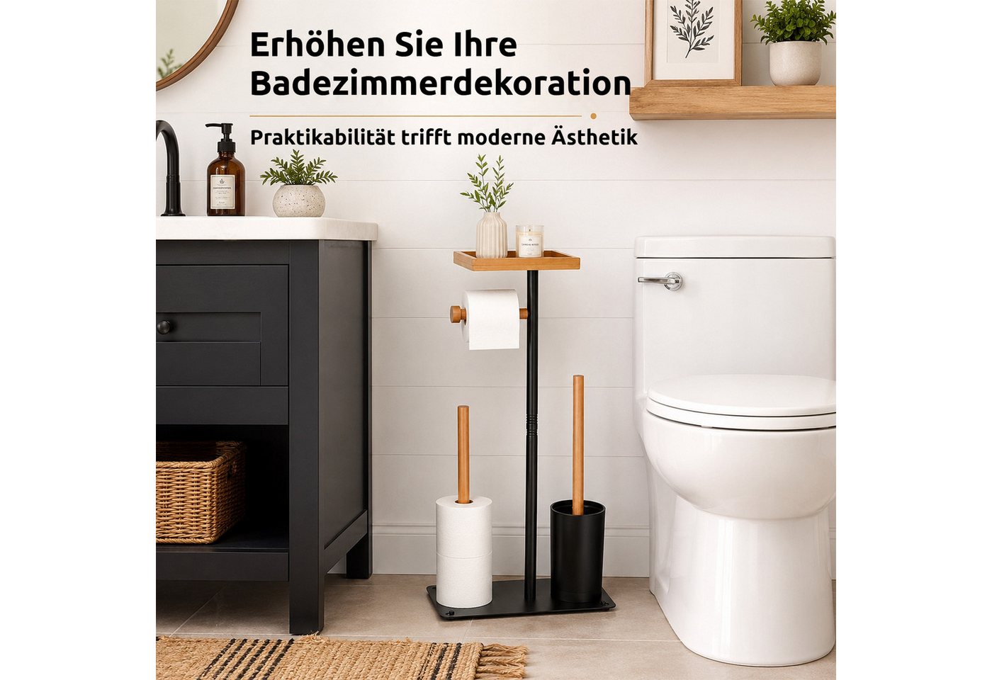 BlingBin Toilettenpapierhalter Stehender Toilettenpapierhalter aus Edelstahl mit oberer Ablage (1er Set, 1-St., 15 × 26 × 62 cm), Platz für 4 Ersatzrollen, ohne – Bild 2 von 5