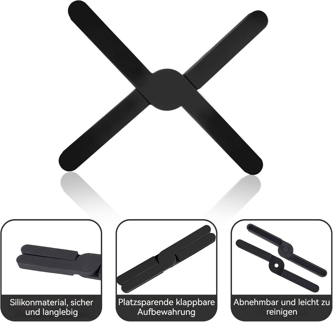 BlingBin Topfuntersetzer 4 Stücke Silikon Topfuntersetzer Hitzebeständiger Topflappen, Zubehör für Topf, 4 Stück Set, 4-tlg., rutschfeste Faltbare Silikon-Unter – Bild 5 von 5