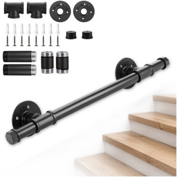 BlingBin Treppengeländer Treppenhandlauf aus Metall, Wandmontage Industrieller Handlauf, 50 cm Länge, Wandmontiertes Geländer, 27-tlg., 50 cm - 2,5 cm Durchmess