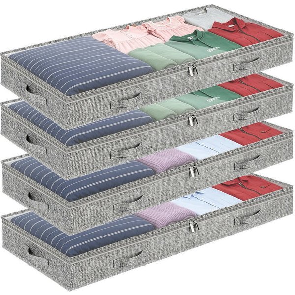 BlingBin Unterbettkommode Unterbett Aufbewahrungsbox, Unterbettkommode mit klarem Deckel (4er-Set, 4 St., 4 Stück Unterbett Aufbewahrung, 100 x 50 x 10 cm, 50L)