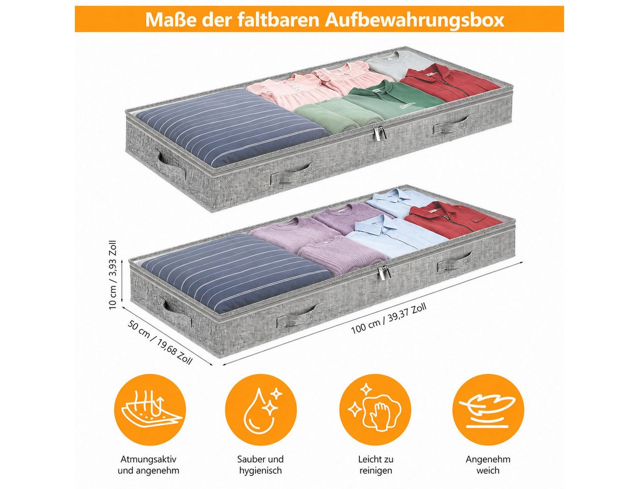BlingBin Unterbettkommode Unterbett Aufbewahrungsbox, Unterbettkommode mit klarem Deckel (4er-Set, 4 St., 4 Stück Unterbett Aufbewahrung, 100 x 50 x 10 cm, 50L) – Bild 2 von 5