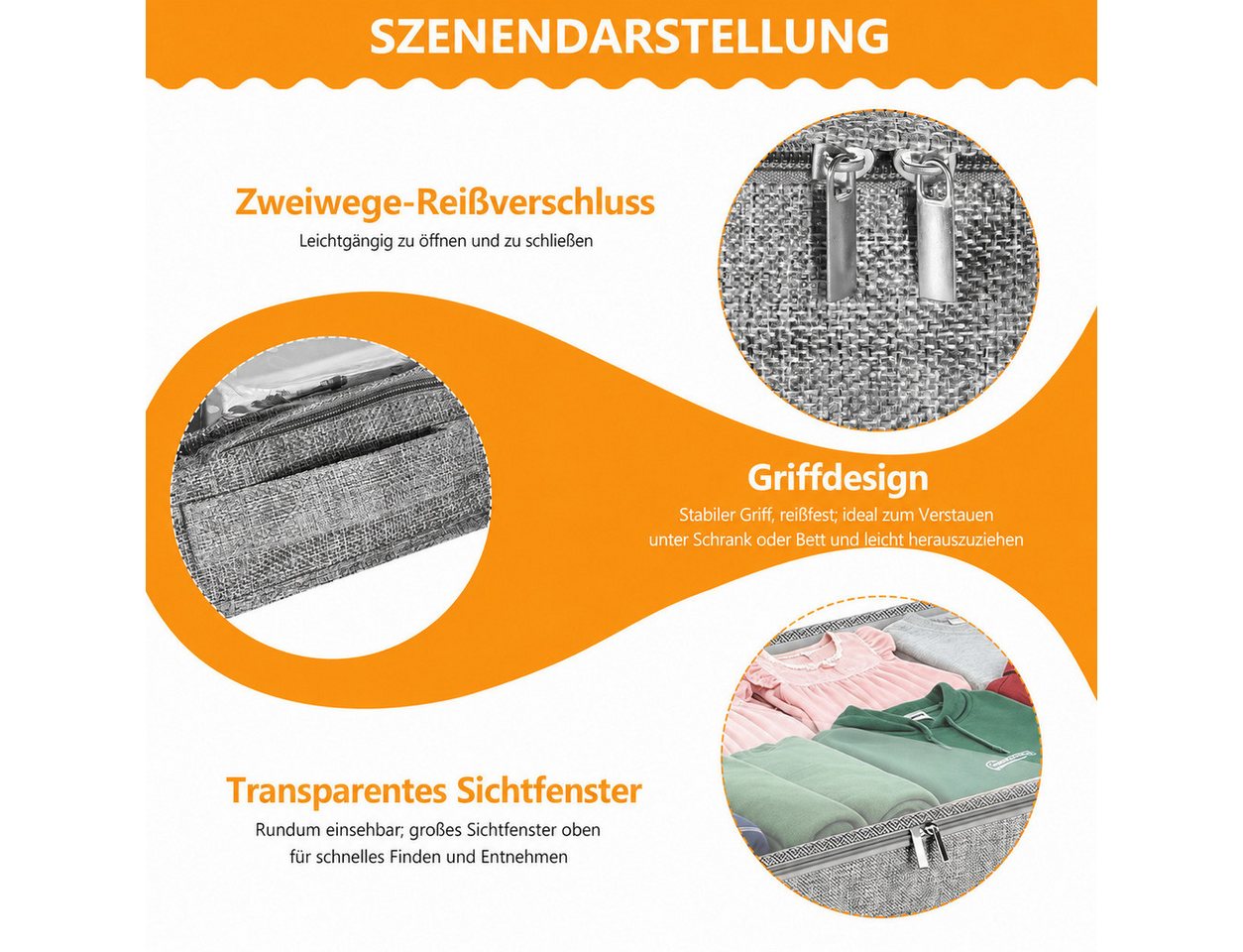 BlingBin Unterbettkommode Unterbett Aufbewahrungsbox, Unterbettkommode mit klarem Deckel (4er-Set, 4 St., 4 Stück Unterbett Aufbewahrung, 100 x 50 x 10 cm, 50L) – Bild 3 von 5