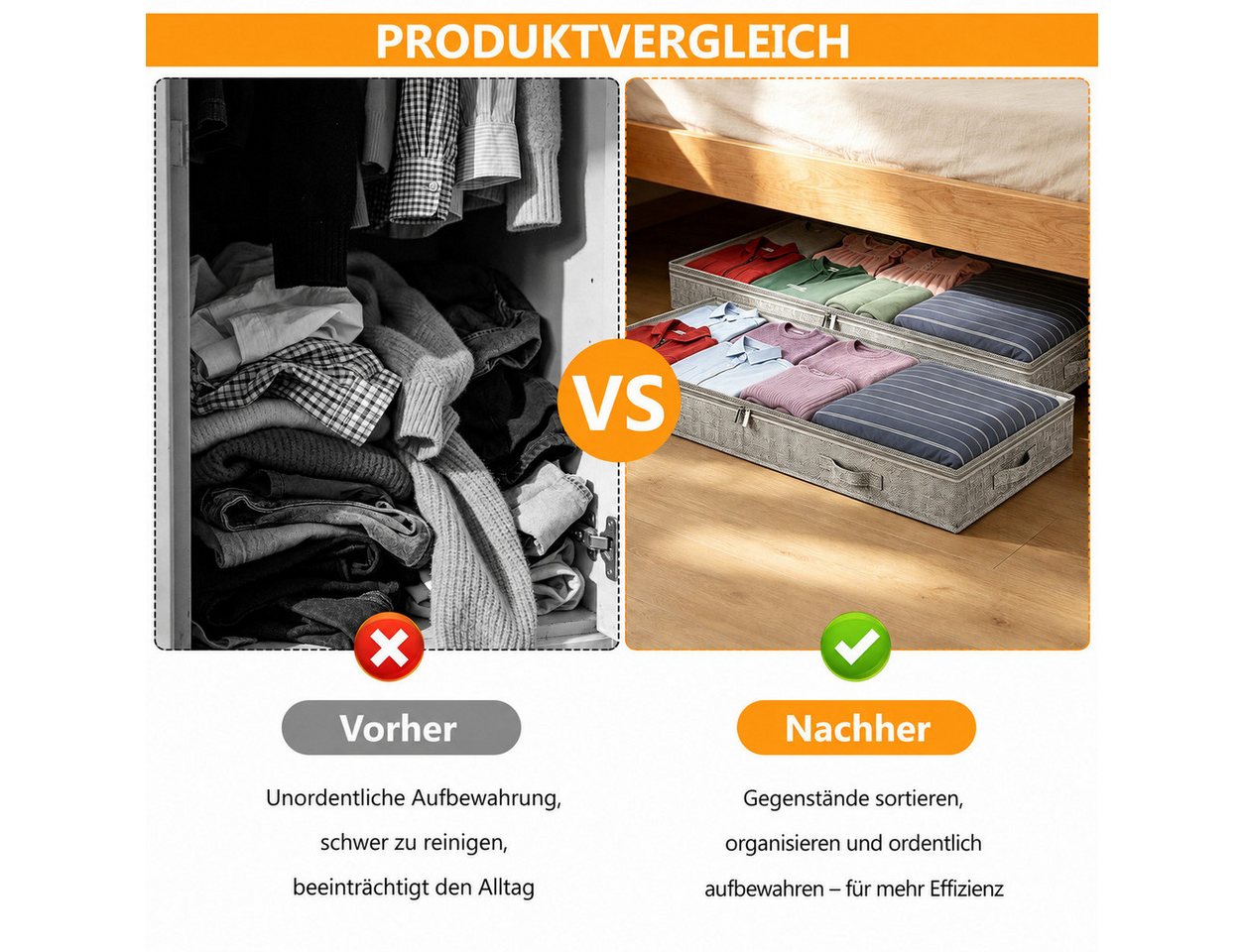 BlingBin Unterbettkommode Unterbett Aufbewahrungsbox, Unterbettkommode mit klarem Deckel (4er-Set, 4 St., 4 Stück Unterbett Aufbewahrung, 100 x 50 x 10 cm, 50L) – Bild 4 von 5