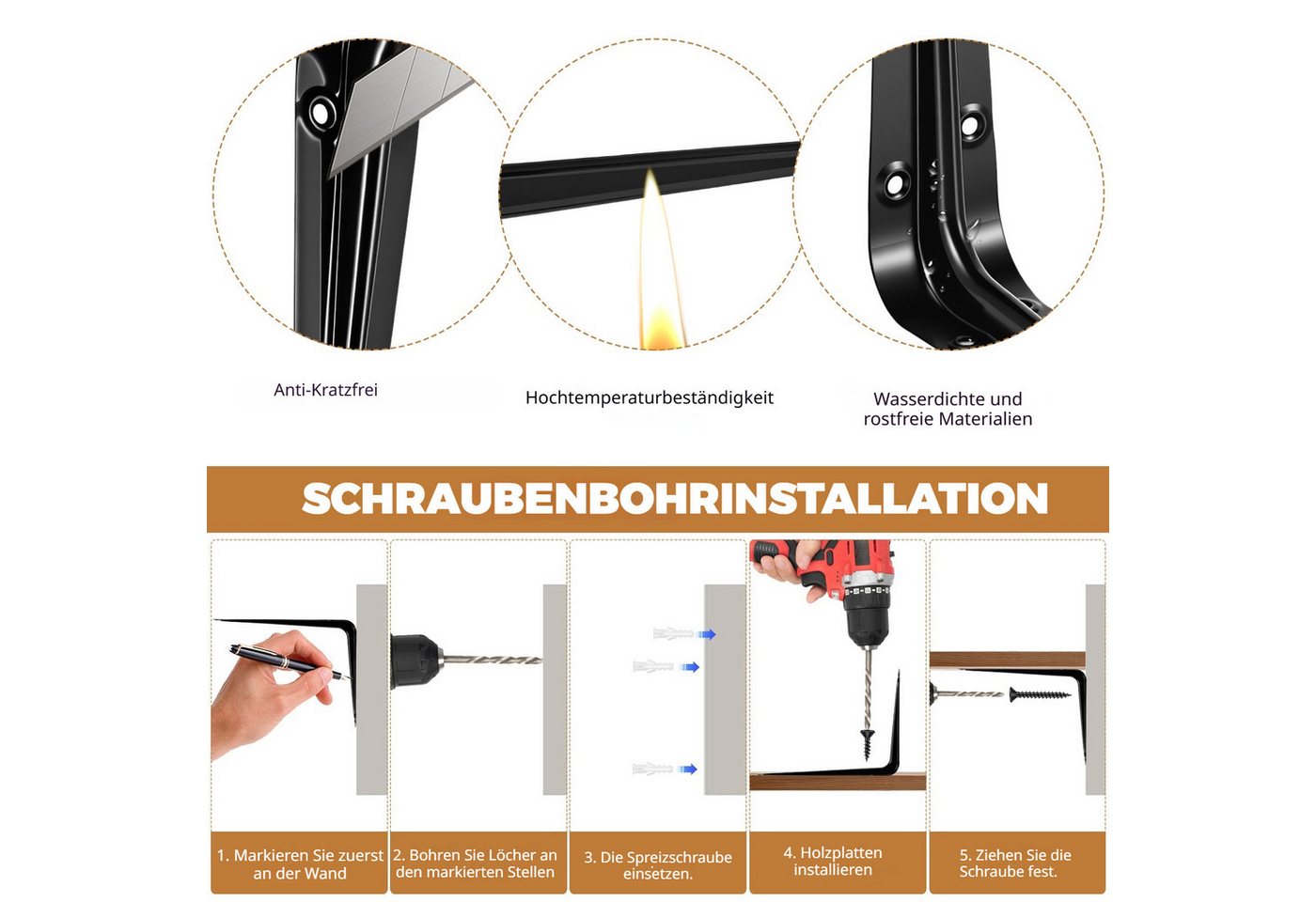 BlingBin Wandregalhalter 10 Stück schwebende L-Regalhalterungen aus strapazierfähigem Stahl, 10er Set 10-tlg., für Wandregale,inklusive Befestigungsschrauben zu – Bild 3 von 5