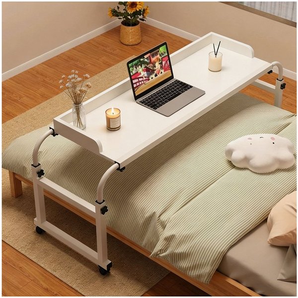 BlingBin Wangentisch Schreibtisch, Ausziehbarer Roll-Mobilität Tisch, Betttisch mit Rollen (1er Set, 1-St., Breite 120-140 cm & Höhe 65-95 cm), Überbettschreibt