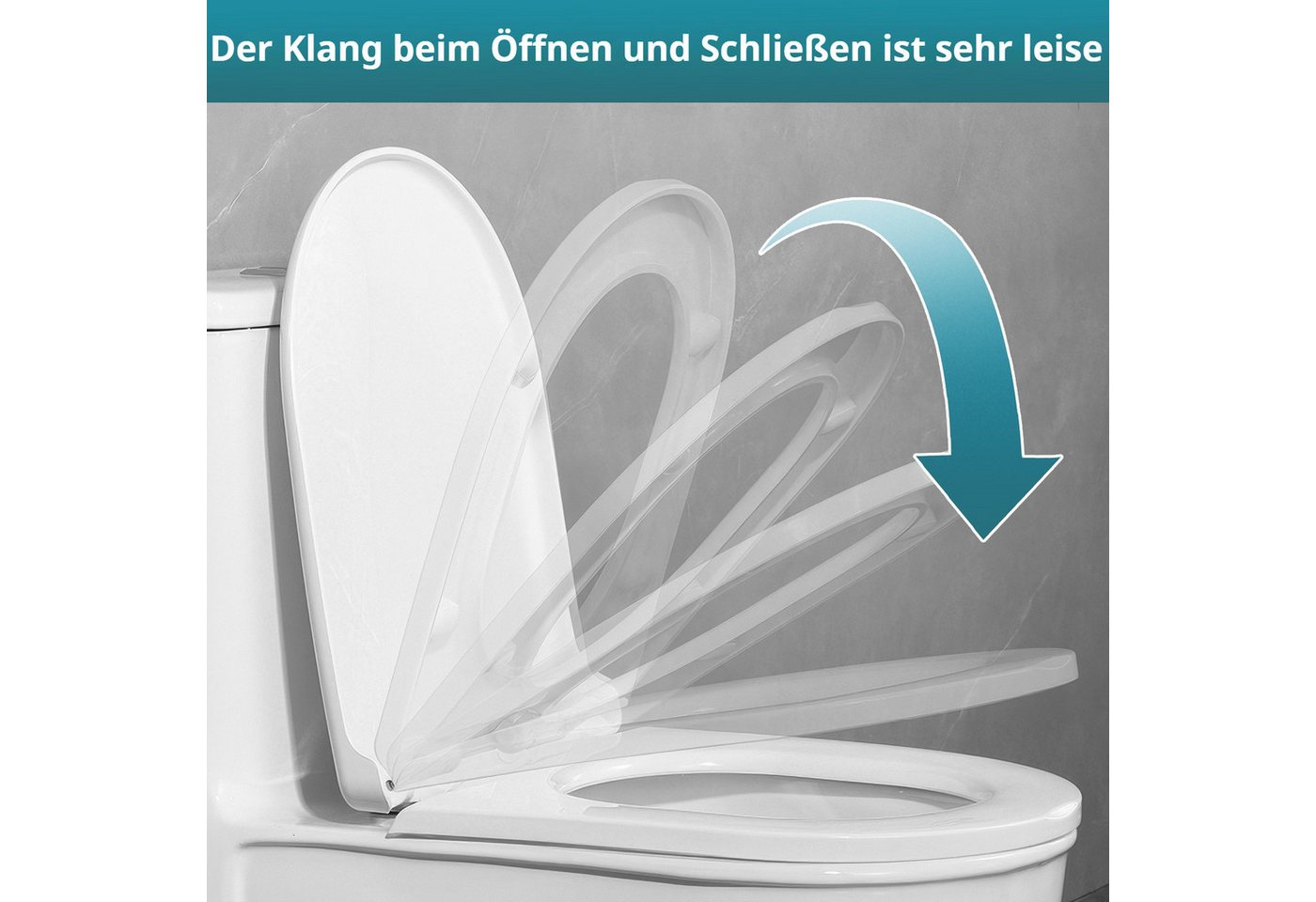 BlingBin WC-Sitz U-Form Toilettendeckel mit sanfter Absenkautomatik & Schnellverschluss (1 Stück, 1-St., 35x46cm), für einfache Reinigung, robust, einfache Mont – Bild 3 von 5