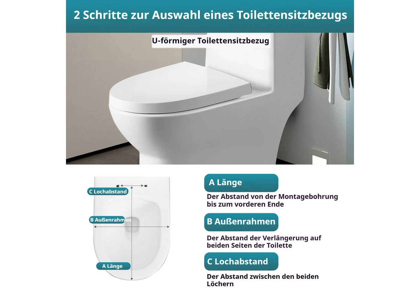 BlingBin WC-Sitz U-Form Toilettendeckel mit sanfter Absenkautomatik & Schnellverschluss (1 Stück, 1-St., 35x46cm), für einfache Reinigung, robust, einfache Mont – Bild 4 von 5