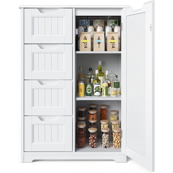 Blishom Badkommode Küchenschrank mit 4 Schubladen Vorratsschrank, 60 x 30 x 85 cm, Schmale Hochkommode für Badezimmer, Küche
