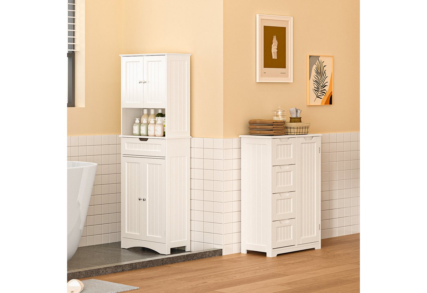 Blishom Badkommode Küchenschrank mit 4 Schubladen Vorratsschrank, 60 x 30 x 85 cm, Schmale Hochkommode für Badezimmer, Küche – Bild 3 von 5