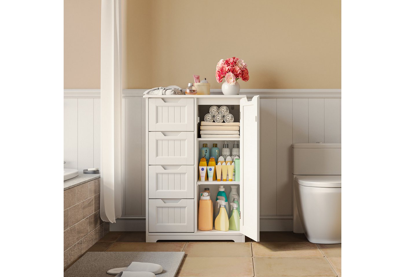 Blishom Badkommode Küchenschrank mit 4 Schubladen Vorratsschrank, 60 x 30 x 85 cm, Schmale Hochkommode für Badezimmer, Küche – Bild 5 von 5