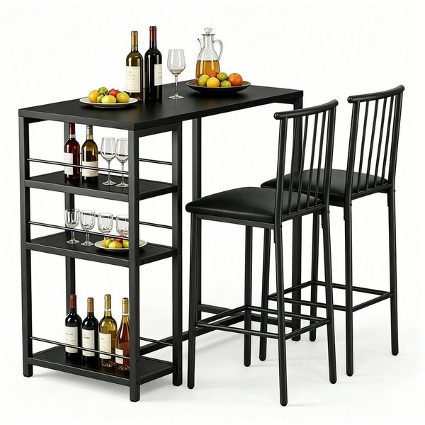 Blishom Bartisch 3-tlg Bartisch-Set, Esstisch Set für 2 Personen, Platzsparendes Stehtisch-Set mit Stauraum