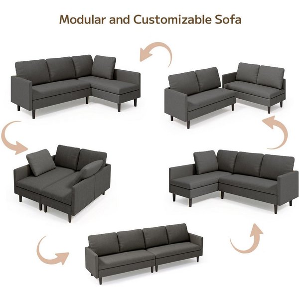 Blishom Ecksofa Ecksofa Modulares Sofa Couch mit Récamiere 3-Sitzer, Wandelsafe Eckcouch, Frottee-Bezug, Massivholzfüße, 3-Sitzer