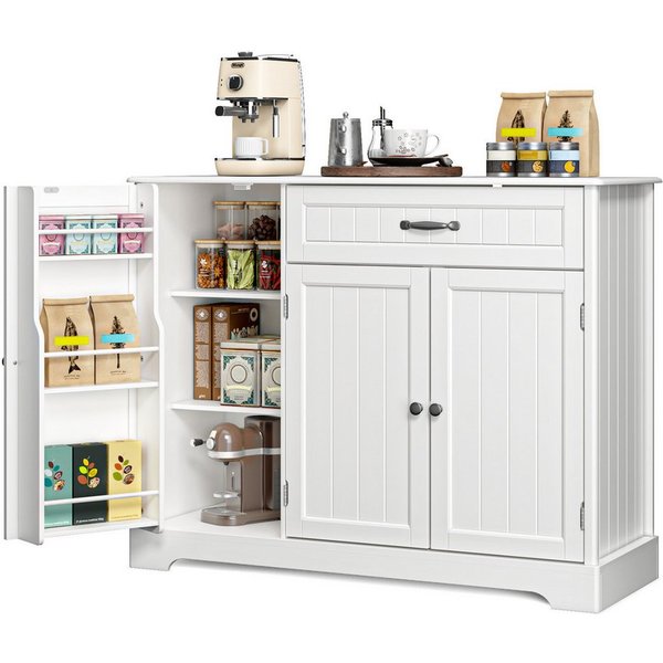 Blishom Sideboard Küchen-Sideboard mit 1 Schublade, 3 Türen und Türablagen, Zusätzliche Fächer für Gewürze, Vorräte und Küchenzubehör