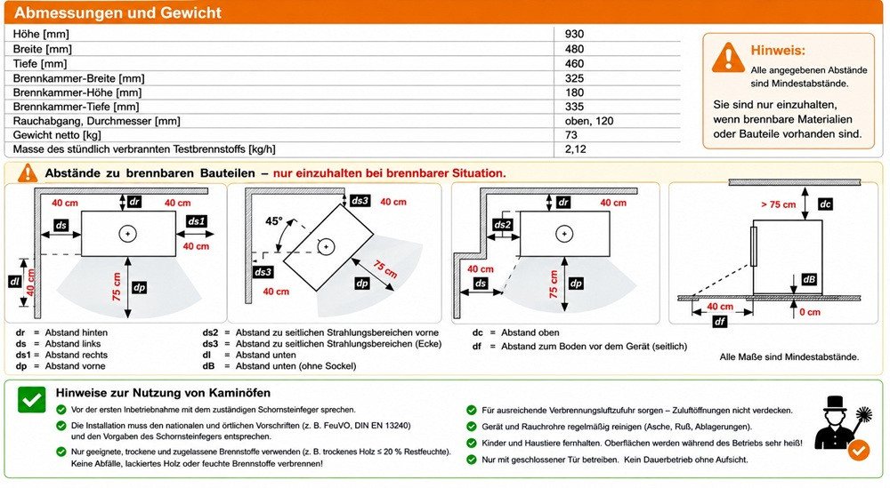 Blist Kaminofen Modena 4.0 rot, 7.4 kW – Bild 4 von 5