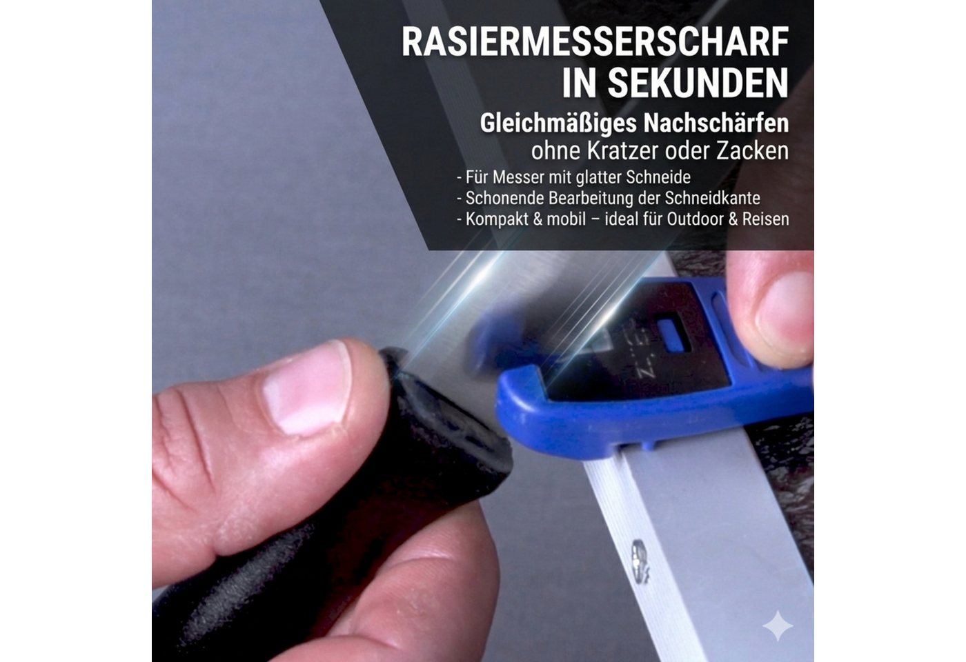 BLITZSCHÄRFER MADE IN GERMANY Messerschärfer Miniblitz Messerschärfer Messerschleifer manuell tragbar, Hochwertige 4-fach wendbare Schärfeinsätze aus Hartmetall – Bild 5 von 5