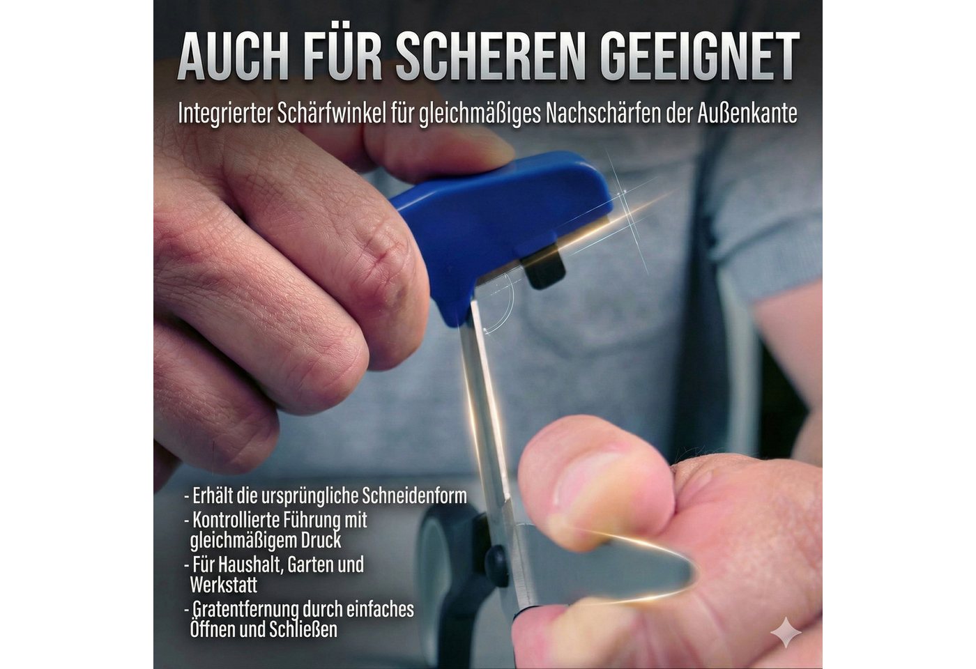 BLITZSCHÄRFER MADE IN GERMANY Messerschärfer Set 3 tlg. Messerschleifer Scherenschleifer manuell tragbar, Hochwertige 4-fach wendbare Schärfeinsätze aus Hartmet – Bild 4 von 5