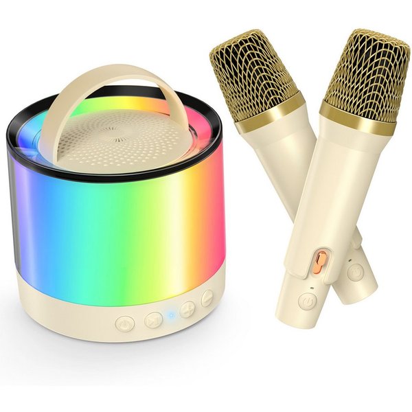 BLiTZWOLF 10W Mini Kinder Bluetooth-Lautsprecher Karaoke-Maschine (mit 2 kabellosen Mikrofonen mit LED-Lichteffekten)