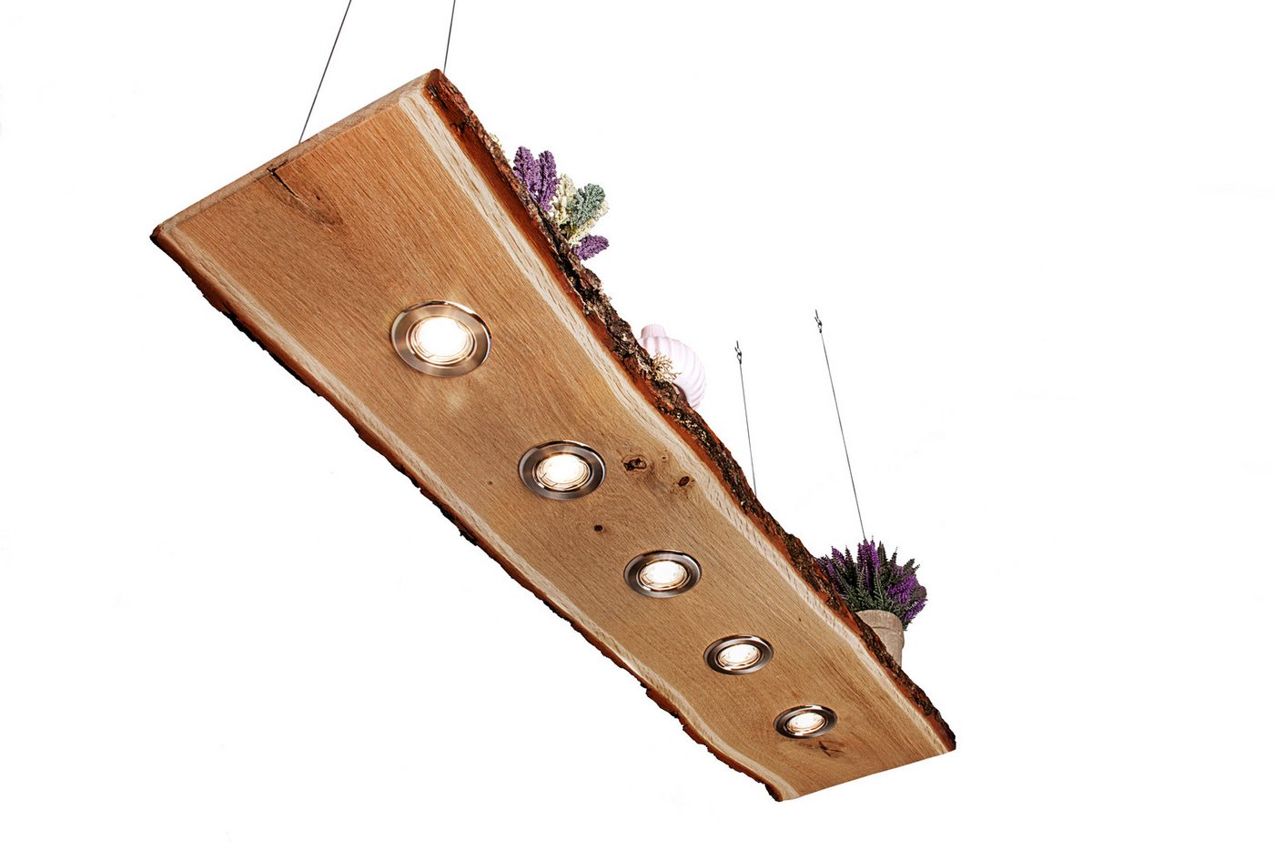 Blockholz-Schmiede Hängeleuchte Eiche mit Rinde 80cm - 120cm Smart Home, LED wechselbar, Warmweiß – Bild 5 von 5