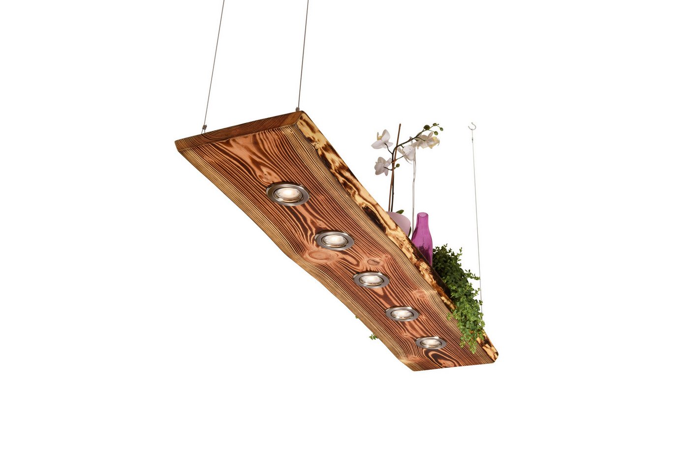 Blockholz-Schmiede Hängeleuchte Lärchen Hängeleuchte geflammt aus Deutscher Manufaktur LED Lampen, LED wechselbar, Warmweiß – Bild 2 von 5