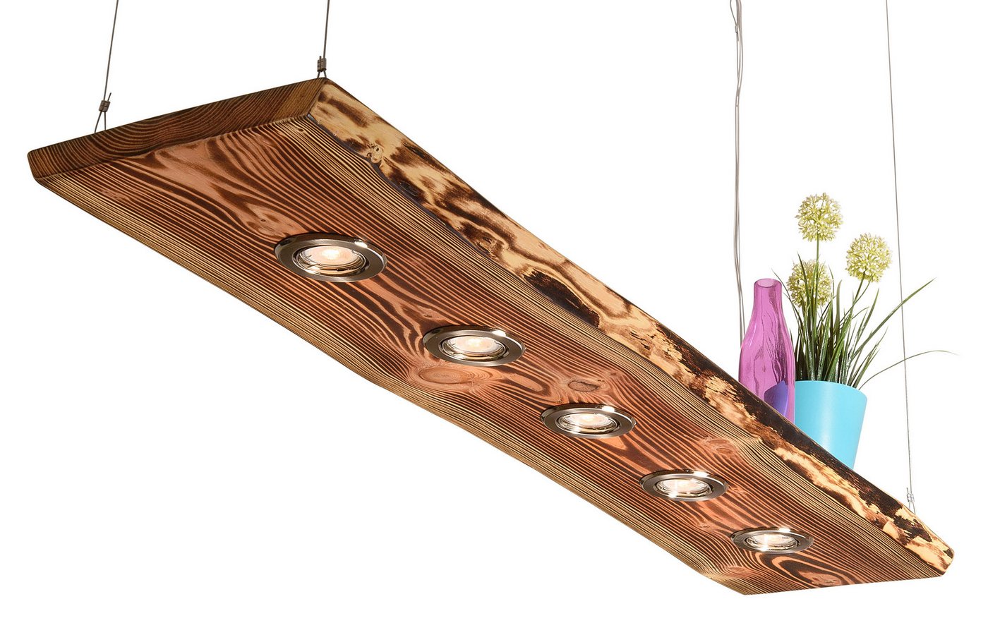 Blockholz-Schmiede Hängeleuchte Lärchen Hängeleuchte geflammt aus Deutscher Manufaktur LED Lampen, LED wechselbar, Warmweiß – Bild 3 von 5