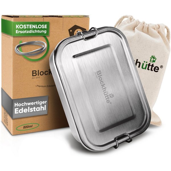 Blockhütte Lunchbox Edelstahl Brotdose mit Fächern - Lunchbox Erwachsene - Brotdose Kinder, Edelstahl, Auslaufsicher, Stapelbar