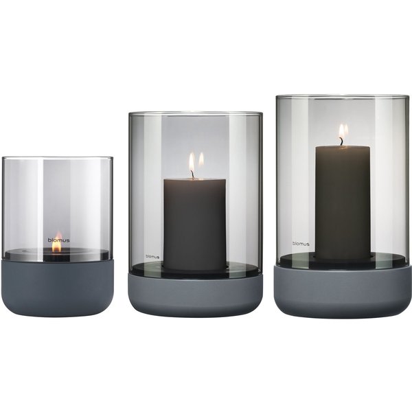 blomus Windlicht -CALMA- Glas Kerzenhalter, Teelichthalter, Stimmungslicht modern (SET, 3 St., SIZE S,M,L), aus Glas mit Betonsockel