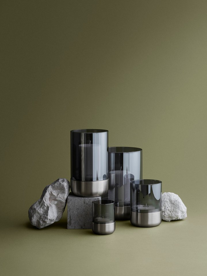 blomus Windlicht -CALMA- Kerzenhalter, Stimmungslicht: Design Edelstahloptik matt (2 St., 2er Set bei XS-Version), Glas/Edelstahl Kombination – Bild 3 von 4