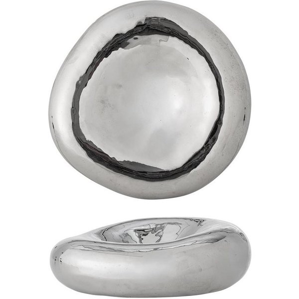 Bloomingville Schale Shine Silber, Steingut, Steinzeug, Dekoschale, Keramikschale, Chromglasur, Metalloptik, Hochglanz