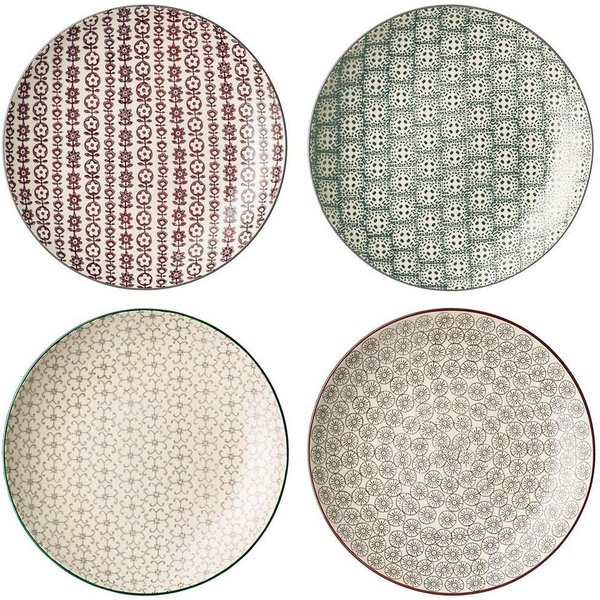 Bloomingville Teller-Set Karine Plate, Green, Stoneware, 4er Set 25cm Keramik Tellerset Speiseteller Essteller dänisches Design, Teller, grün