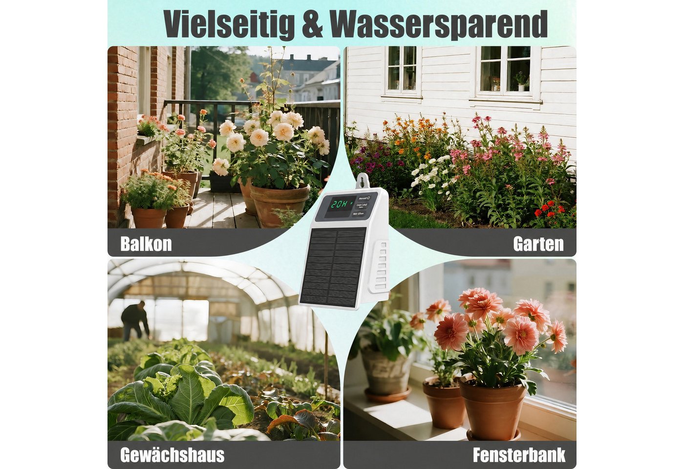 Blossom Bewässerungssystem Solar Bewässerungssystem Tropfbewässerung Set Automatisch, Akku, USB-C, (Bewässerungscomputer, 10 Tropfern, 10 m Schlauch, 30 Bewässe – Bild 4 von 5