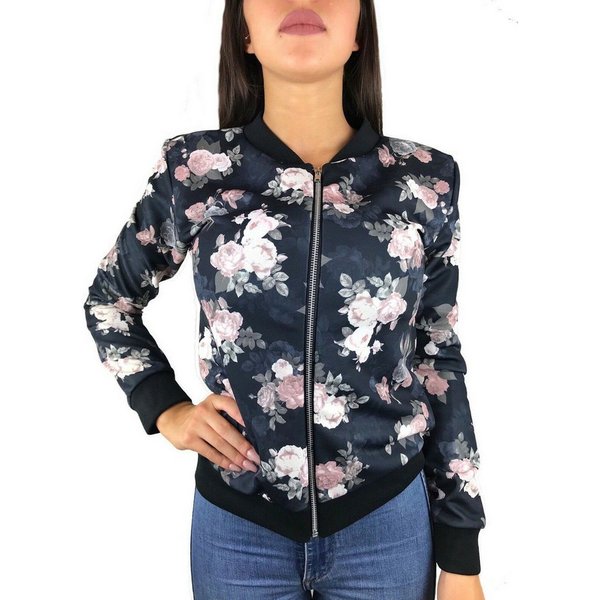 Worldclassca Blouson Worldclassca Damen Bomberjacke Blumenprint Übergangsjacke mit Zipper Neue Kollektion - Stilvolle und gemütliche Mode für Damen