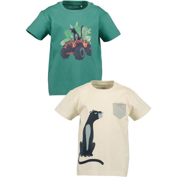 Blue Seven T-Shirt (Packung, 2-tlg) unifarben und bedruckt, mit Druckapplikationen, aus reiner Baumwolle