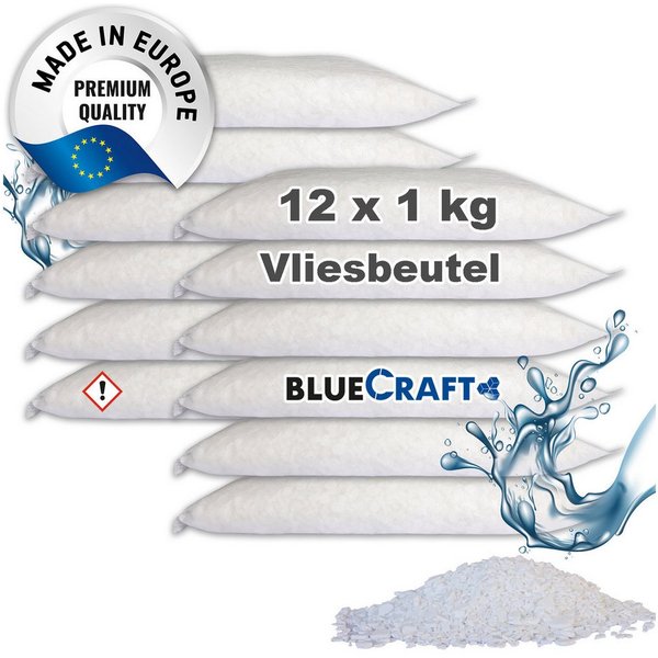 BlueCraft Luftentfeuchter-Nachfüllpack 12x 1kg Raum Entfeuchter Granulat im Vliesbeutel ohne Strom Nachfüller, Schlafzimmer Wohnung Nachfüllbeutel Feuchtigkeits